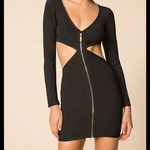 Superdown Black Long Sleeve Cut-Out Dress